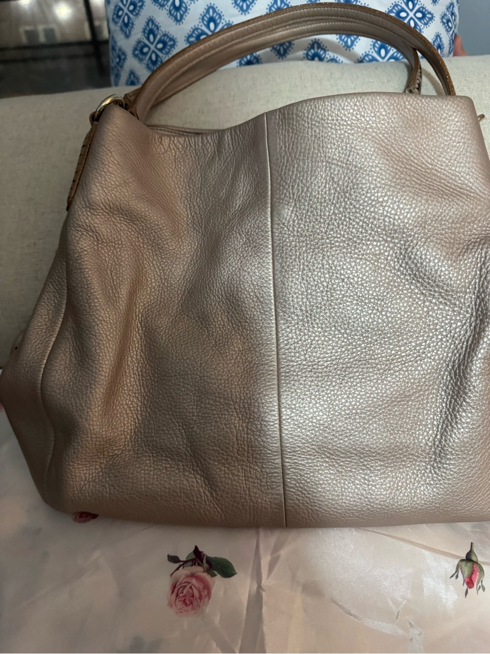 Coach Metallic Taupe Leather Shoulder Bag
